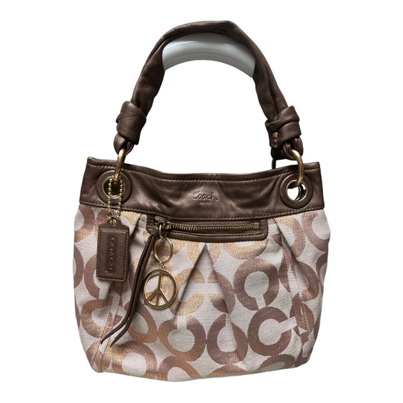 Coach Parker Rose Gold Canvas & Leather Signature Op Art Shoulder Bag Purse - Picture 1 of 14